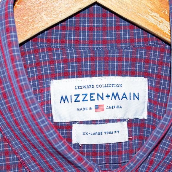 MIZZEN + MAIN Trim Fit Button up Shirt Blue Red Check Men's Size 2XL - Picture 3 of 7